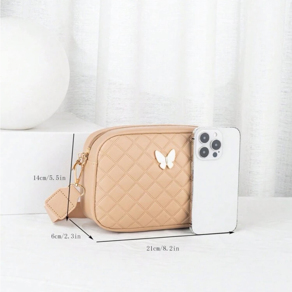 ⚠️Clearance Quilted Apricot Crossbody Bag With Butterfly Charm - Picture 5 of 5
